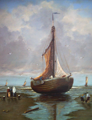 Schilderij Brigitte Corsius: Schip aangemeerd