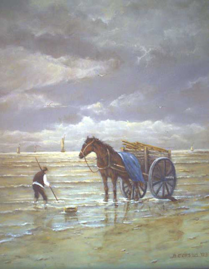 Schilderij Brigitte Corsius: Visser met paard en wagen